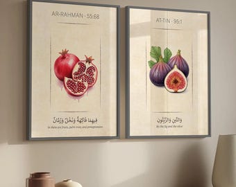 Islamic Kitchen Wall Art Set – Qur’an Fig & Pomegranate Botanical Prints (Set of 2)