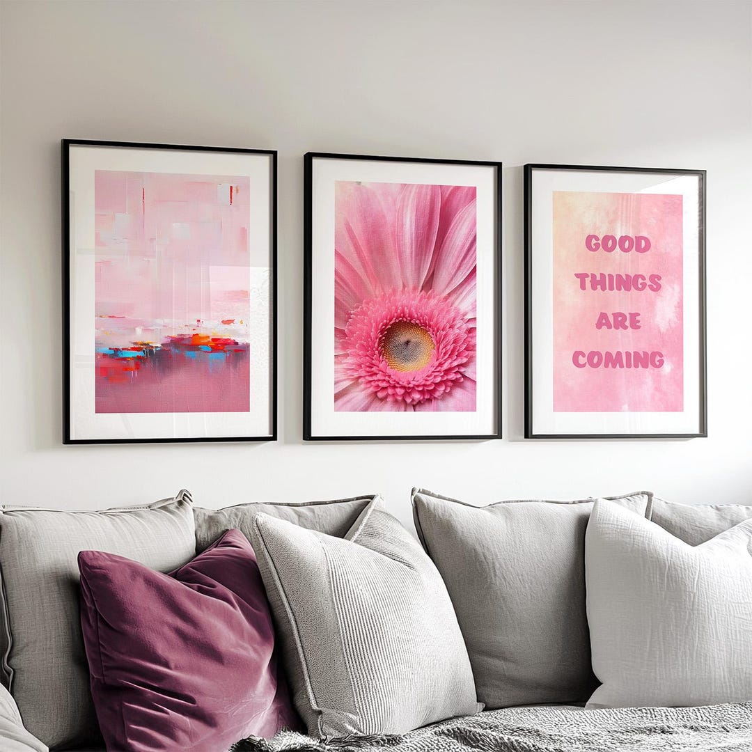 Gerbera Daisy Art Print Set: Pink Abstract Floral, Inspirational Quote ...