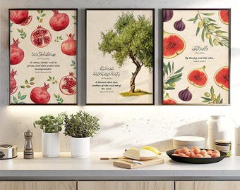 Islamic Botanical Print Set – Qur'anic Fig, Olive, Pomegranate Art (Set of  3 Unframed)