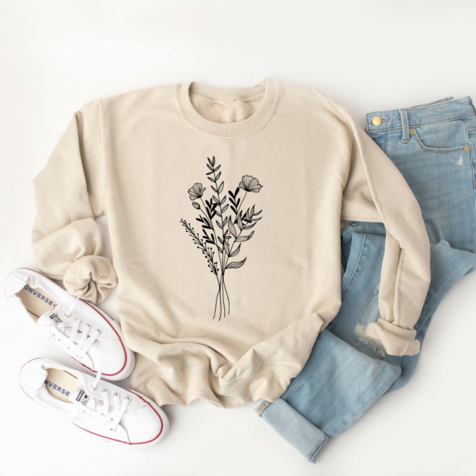 Flower Sweatshirt Minimalistic Flower Crewneck Vintage | Etsy
