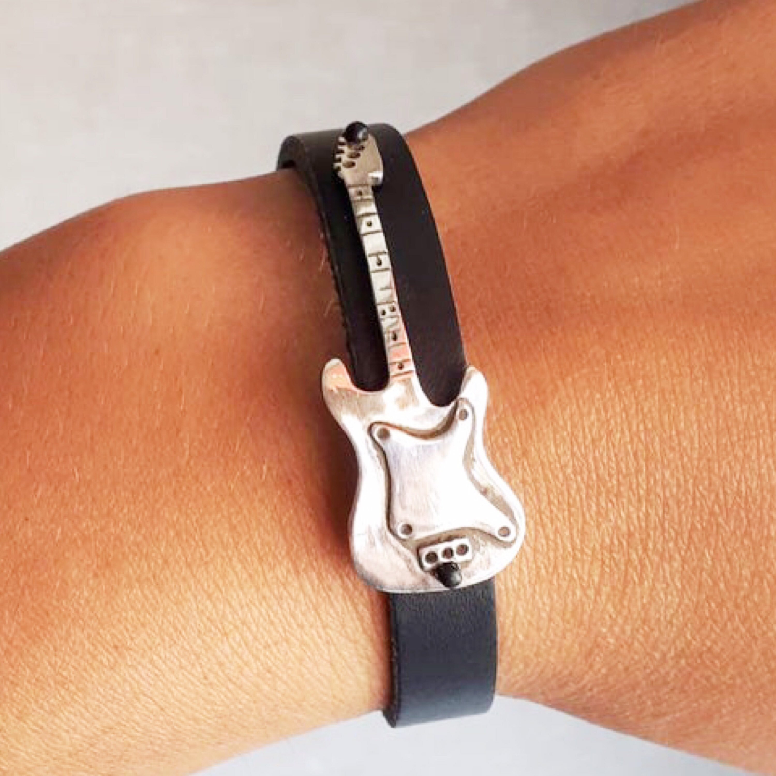 Guitar silver bracelet Music bracelet Mens gift Mens Etsy