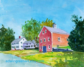 Maine Original Watercolor-Winnow Hill Farm. Matted 11x14 on Arches 140 CP Paper. Giclée Prints and Note Cards with Envelopes Available.