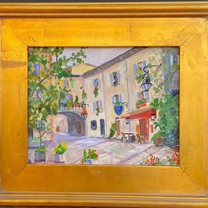 Provence Acrylic Painting-Vence, Place Clemenceau. 8x10 inches, Acrylic on Canvas. Framed or Unframed. Giclée Print Available. Framed Original