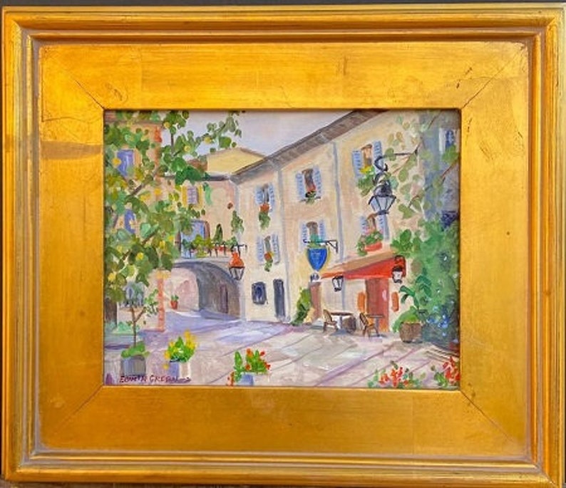 Provence Acrylic Painting-Vence, Place Clemenceau. 8x10 inches, Acrylic on Canvas. Framed or Unframed. Giclée Print Available. Framed Original