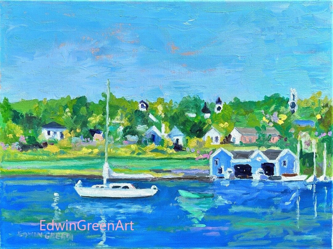 Maine Oil Paintingbelfast. View From Young's Lobster Pound Deck. 12x16