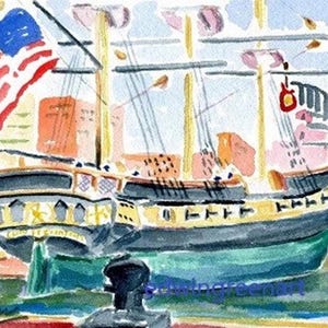 Chesapeake Bay aquarel-USF sterrenbeeld-Baltimore Inner Harbor. Gematteerd 8 x 10 (afbeelding 6 x 4). Gicléeprints en notitiekaarten beschikbaar.