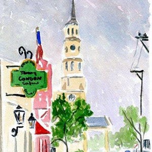 Charleston SC Watercolor-St. Philips Church. Matted 8x10 (6x8 image), Arches 140 CP Paper. Giclée Prints Available.