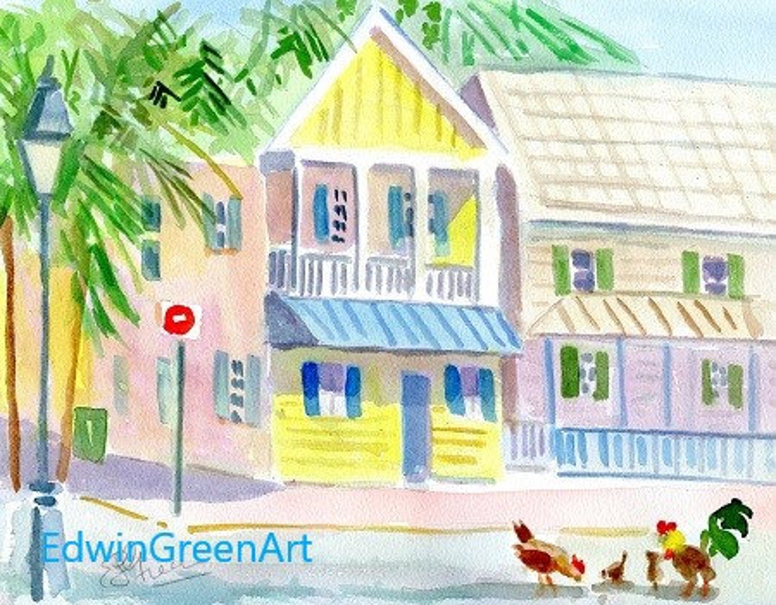 Key West WatercolorLaw Office at Pretoria & Whitehead. 8x10 Etsy