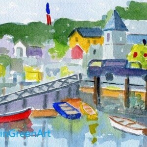 Maine aquarel-Camden schets. Gematteerd 8 x 10 (afbeelding 5 x 7) op Arches 140 CP-papier. Gicléeprints en notitiekaarten beschikbaar..