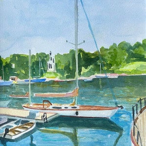 Maine Original Watercolors. Rockport Harbor-Hinckley Yawl. Con passepartout 12x16 su carta Arches 140 CP. Stampe Giclée disponibili.