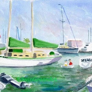 Key West Watercolor-Harbor. Con passepartout 8x10 (immagine 6x8), carta Arches 140 CP. Senza cornice.