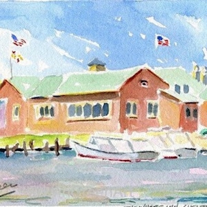 Chesapice Bay Original Aquarell-Wharf Inn-Chestertown, Maryland. Passepartout 8x10 (6x4 Bild).Ungerahmt. Giclée Druck verfügbar.