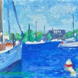 Annapolis Oil Painting-City Anchorage. 6x8 Oil on Linen Panel. Framed or Unframed.