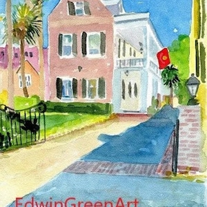 Charleston SC Watercolor. Single House-83 Tradd Street. Matted 11x14 (obraz 8x10). Dostępne wydruki giclée i kartki z kopertami.