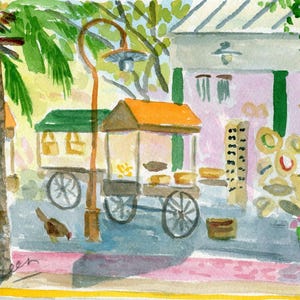 Key West Watercolor-Bahama Market. Con passepartout 8x10 (immagine 8x6), carta Arches 140 CP. Senza cornice. Stampa Giclée disponibile.