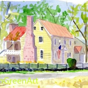 Acquerello della Pennsylvania - Tate Farm ca. 1740 (Hunterstown). 10x6,5 su carta Arches 140 CP. Stampe Giclée disponibili.