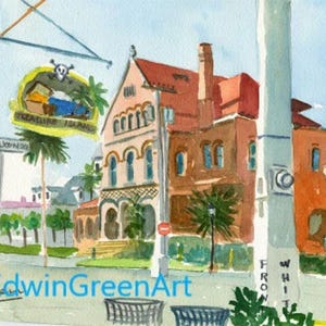 Key West Watercolor-Marine Museum. Con passepartout 11x14 (immagine 8x10) su carta Arches 140 CP.