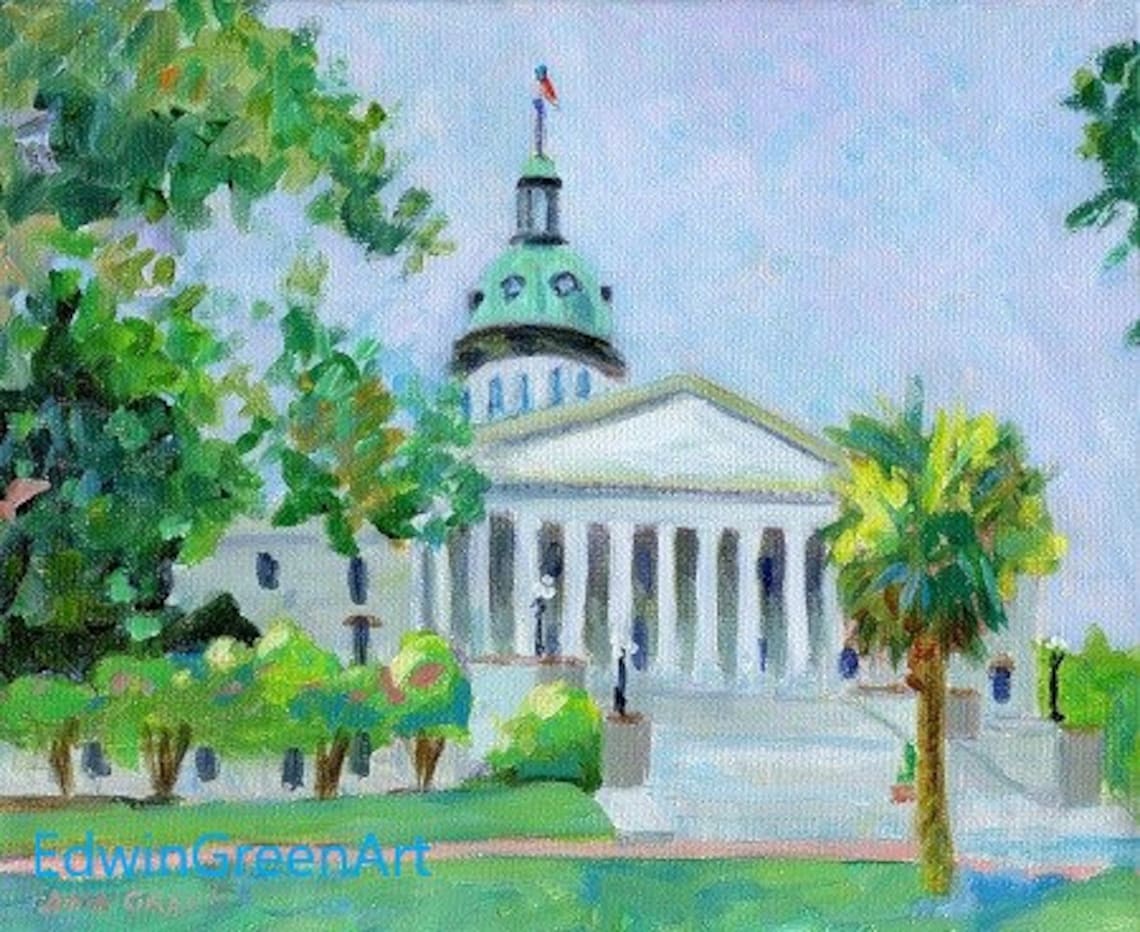 Columbia, SC Acrylic Paintingstate House. 8x10 on Canvas. Framed or Unframed. Giclée Prints