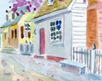 Colonial Williamsburg Watercolor-Shoemaker in Spring. Matted 8x10 (6x8 image).Unframed. Giclée Print Available.