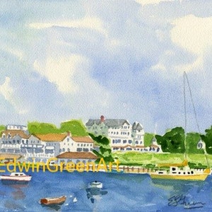 Martha's Vineyard originele aquarel-Edgartown. Gematteerd: 11 x 14 (afbeelding 8 x 10). Gicléeprints en notitiekaarten beschikbaar.