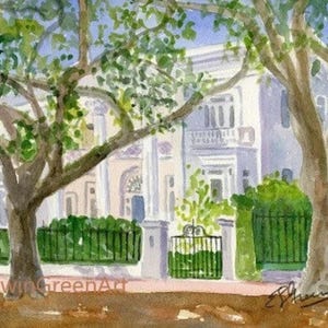 Charleston SC Watercolor-Villa Margarita. 11x14 con passepartout (immagine 8x10). Carta Arches CP. Senza cornice. Stampa Giclée disponibile.