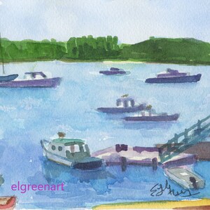 Schizzo originale ad acquerello del Maine - Southwest Harbor. Con passepartout 8x10 (6,5x4,5) su carta Arches 140 CP.