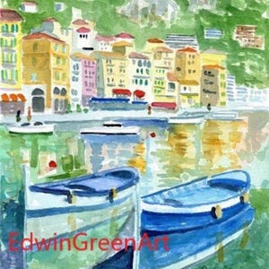 Villefranche sur Mer-Le Port. Matted 11x14 (8x10 image) Original Watercolor on Arches 140 CP Paper. Giclée Print Available.