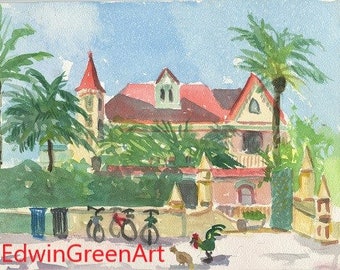 Key West Watercolor-Casa Cayo Hueso. Matted 11x14 (8x10 image) on Arches 140 CP Paper.