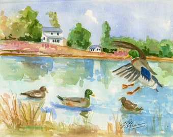 Chesapeake Bay Watercolor-Ware River Landing, Gloucester County, VA. Matted 11x14 on Arches 140 CP Paper.). Giclée Prints Available.
