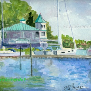 Porto Acquerello-Urbanna della Baia di Chesapeake. 16x12 opaco (immagine 14x10) su carta Arches 140 CP. Stampe Giclée disponibili.