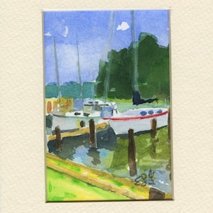 Chesapeake Bay Original Watercolor-Ginny Point. Con passepartout 5x7 (immagine 3x4,5) su carta Arches 140 CP. Stampe Giclée e biglietti di auguri disponibili.