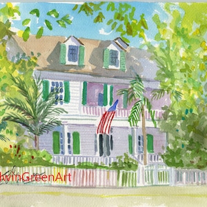 Key West Acquerello originale - Audubon House. Con passepartout 11x14 (immagine 8x10) su carta Arches 140 CP.