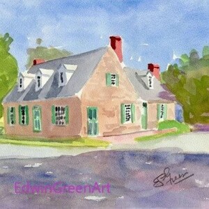 Yorktown, Virginia Watercolour-Cole-Digges House. 11 x 4 gematteerd (afbeelding 8 x 10)
