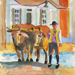 Acquerello originale-Oxherd. Con passepartout 11x14 (immagine 8x10) su carta Arches 140 CP. Stampe Giclée disponibili