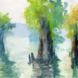 Santee Moeras-Moerascipres. Originele aquarel. Gematteerd 11 x 14 (afbeelding 8 x 10) op Arches 140 CP-papier. Gicléeprints en notitiekaarten beschikbaar.