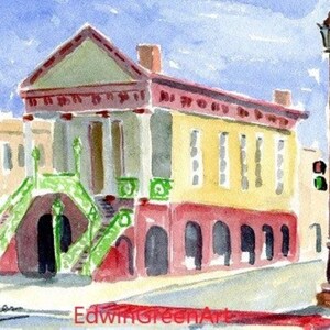Charleston SC Watercolor-Old Market. Con passepartout 8x10 (immagine 8x6), carta Arches 140CP. Senza cornice. Stampa giclée disponibile.
