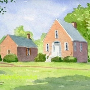 Chesapeake Bay Watercolor - Eastville, Virginia Courthouse. 11x14 pollici, carta Arches 140 CP. Senza cornice. Stampa Giclée disponibile.