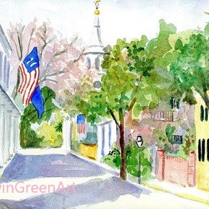 Charleston, SC-Meeting Street (kościół św. Michała). Wydruki giclée i kartki z kopertami.