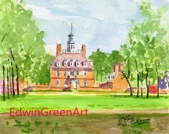 Colonial Williamsburg Original Watercolor- Governor's Palace. Matted 11x14 (8x10 image). Giclée Print Available.