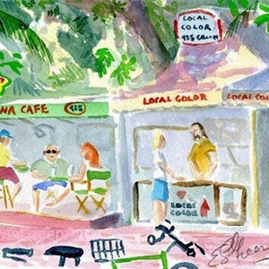Key West Original Watercolor-Iguana Café. Matted 8x10 (6x8 image).Giclée Prints and Note Cards with Envelopes Available.