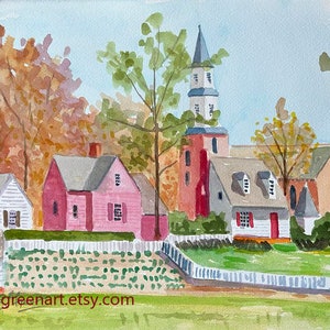 Williamsburg Watercolor-Bruton Parish Church. Con passepartout 11x14 su carta Arches 140 CP. Stampe Giclée disponibili.