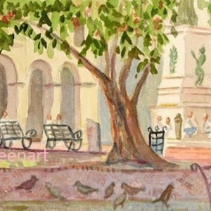 Santo Domingo Acquerello-Los Pajeros. Acquerello 11x7 su carta Arches 140CP. Dipinto en plein air a Santo Domingo. Stampe Giclée disponibili.