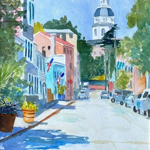 Annapolis Watercolor-Maryland State House. Matted 12x16 Original Watercolor. Giclée Prints Available.