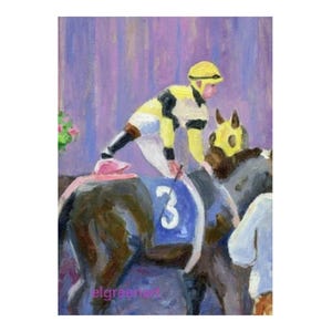 Riders Up Oil Painting: Colonial Downs Horse Racing Art (11x14)