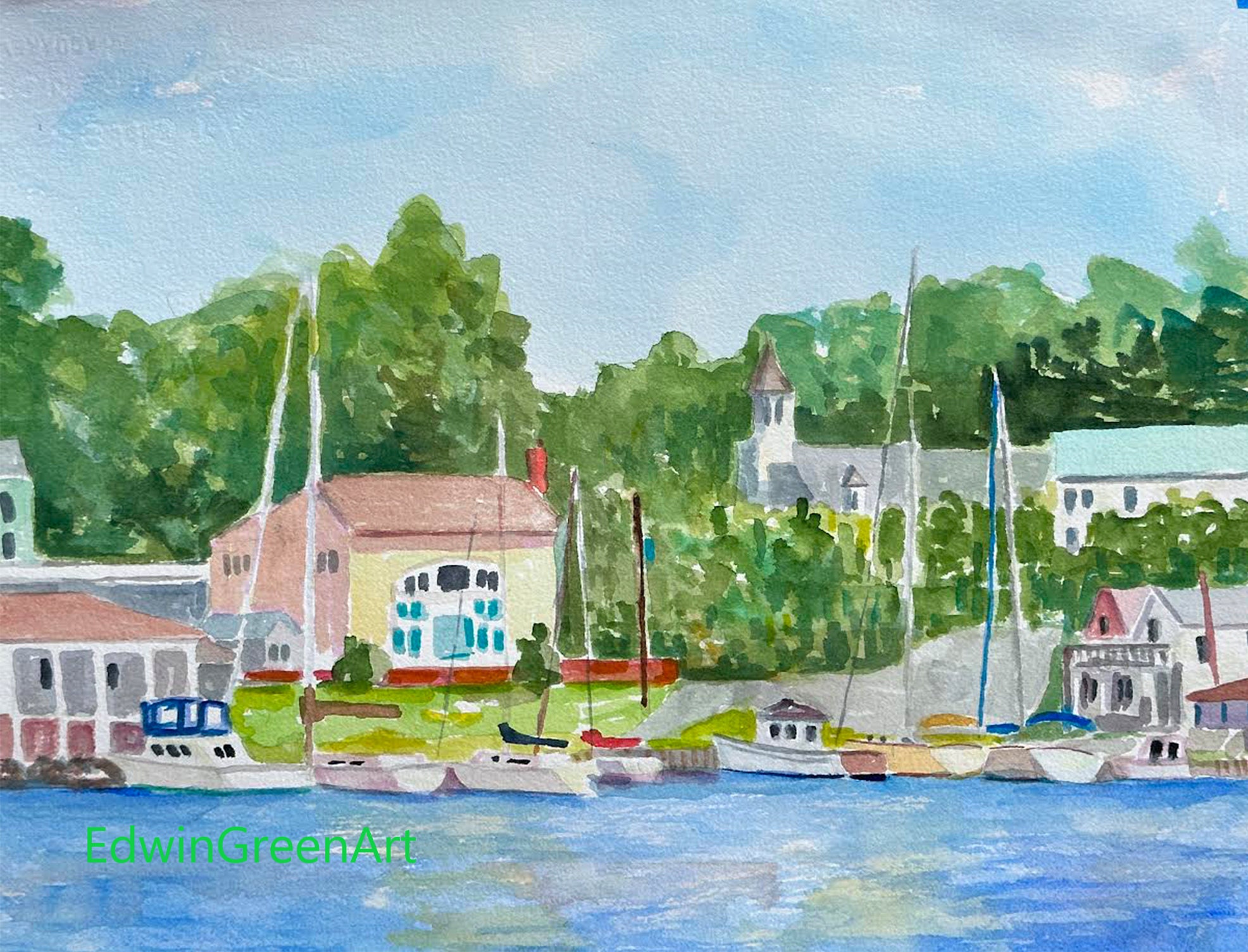 Chesapeake Bay Watercolor-Urbanna. Matted 16x12 (14x10 image) on Arches 140 CP Paper. Giclée Prints Available.