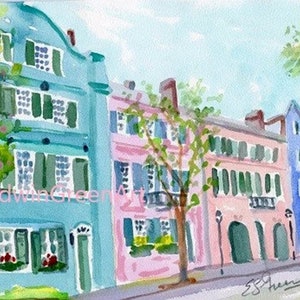 Stampa Giclée di Charleston, SC - Rainbow Row. 12x16 o 11x14. Biglietti di auguri con buste disponibili.