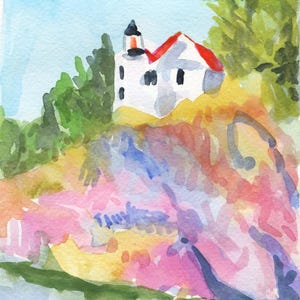 Maine Watercolors. Bass Harbor Light. Con passepartout 8x10 (immagine 5x7) Originale su carta Arches 140 CP. Stampe Giclée disponibili.