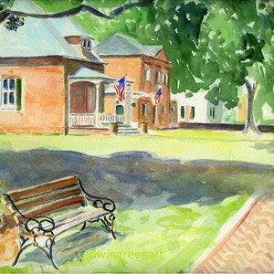 Gloucester, Circolo della Virginia-Court. Acquerello originale. 11x14 opaco su carta Arches 140 CP. Stampe Giclée e biglietti per appunti disponibili.