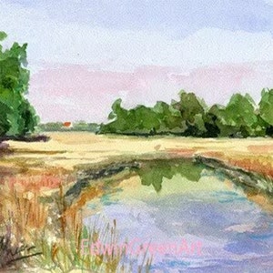 Charleston, SC-Edisto Island-St. Pierre's Creek Acquerello originale. Con passepartout 8x10 (immagine 6x8). Carta Arches 140CP. Stampe Giclée disponibili.