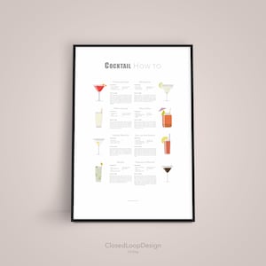 Cocktail Printable Art, Classic Cocktail recipes artwork, Printable Cocktail Poster, Kitchen wall art, Cocktail Bar Sign, Cocktail Reference
